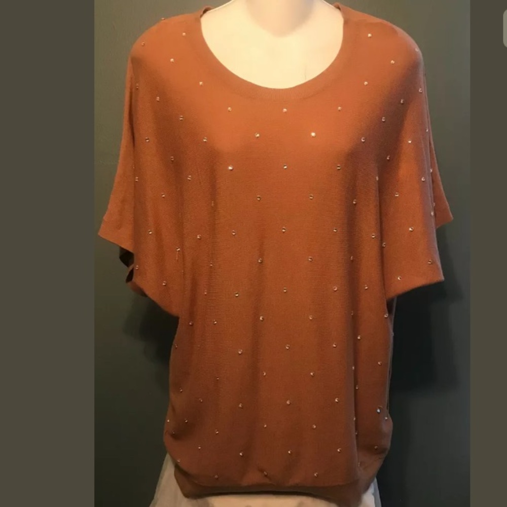 Twelve By Twelve Caramel Crystal Studded Knit Top